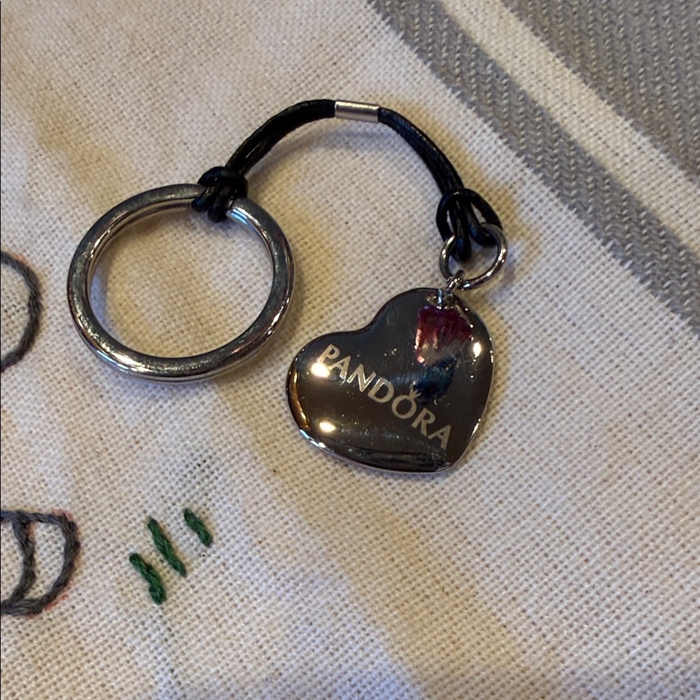 Pandora Silver Heart Keychain with Black Cord
